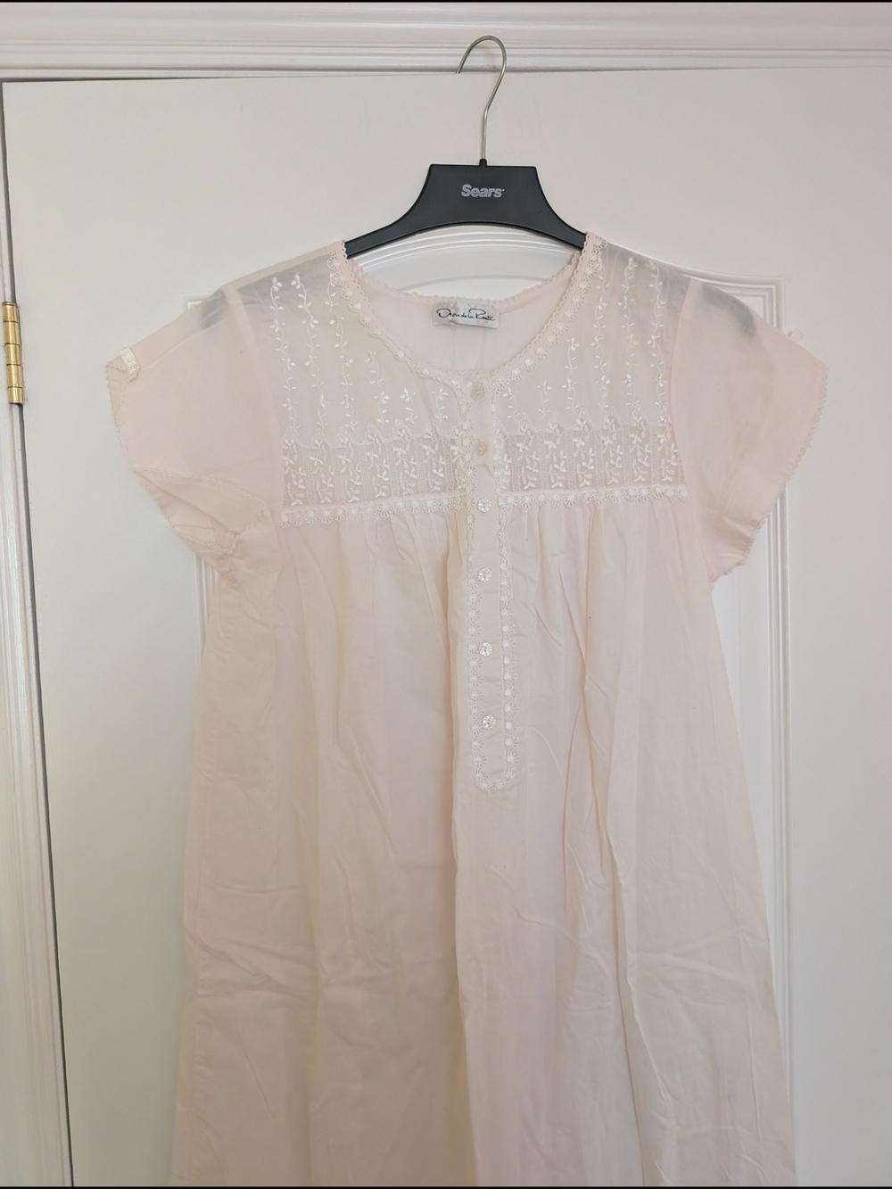 Oscar de la Renta Pale Pink Embroidered Chemise